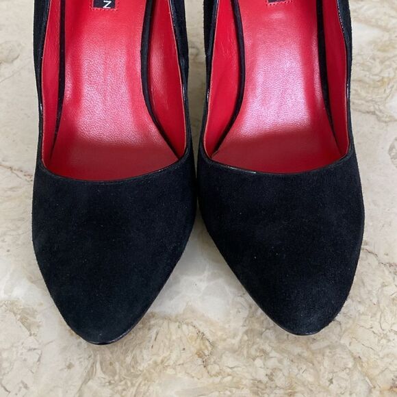 CHARLES JOURDAN Paris Eddie Black Suede Sculpted Wedge Heels 8 1/2 M - Picture 10 of 12